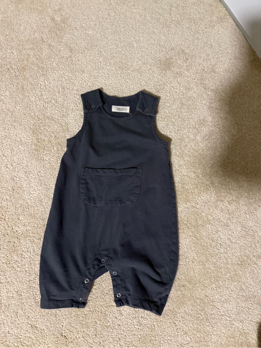 Pehr Navy Cotton Baby Romper with Front Pocket